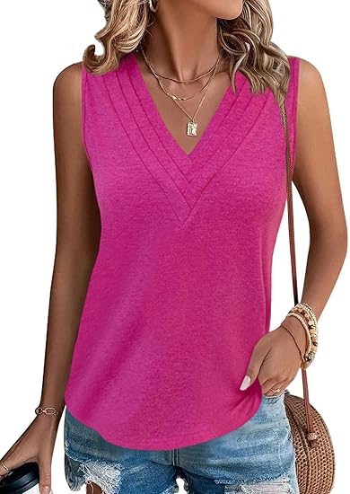 Women V Neck Tank Tops Dressy Casual Summer Loose Fit Sleeveless Shirts Blouse