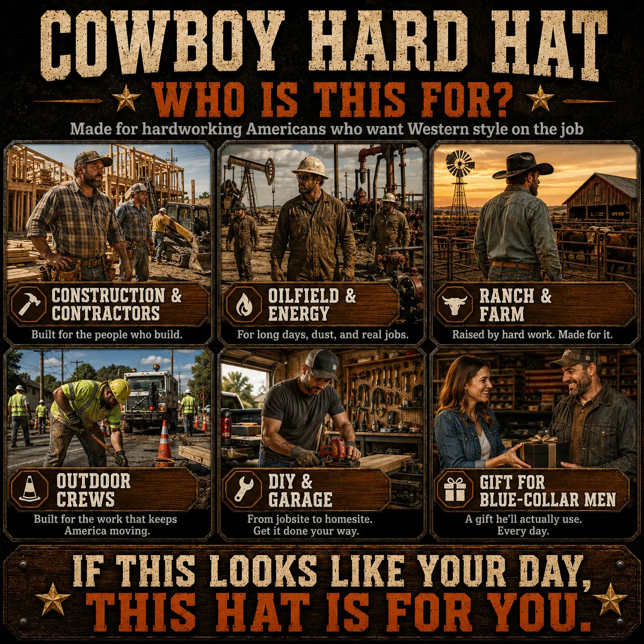 🤠 Cowboy Hard Hat – Western Style Wide Brim Work Helmet with Chin Strap