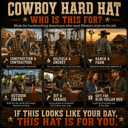 🤠 Cowboy Hard Hat – Western Style Wide Brim Work Helmet with Chin Strap