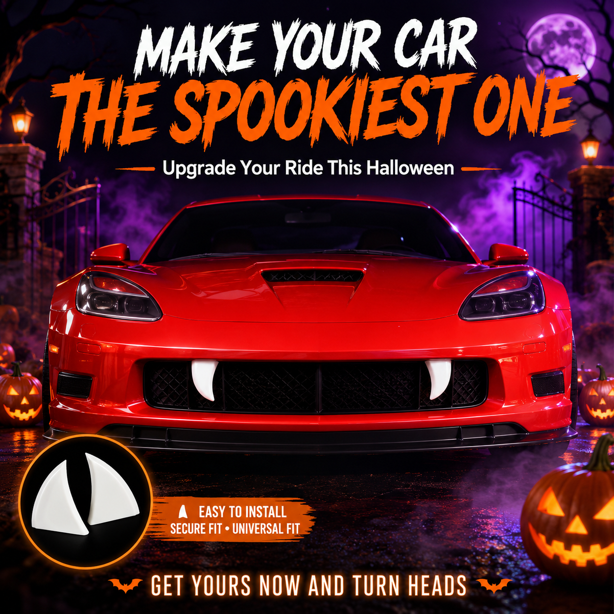 🧛 Halloween Car Vampire Fangs – Spooky Vehicle Decoration To Transform Your Ride