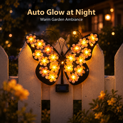 Solar Butterfly Wall Decor Lights | Outdoor Metal Garden Light