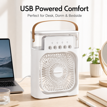 5‑Nozzle Desktop Spray Fan – 3in1 Air Cooler + Humidifier + 7‑Color Night Light, USB Personal Cooling Fan for Office Bedroom Dorm