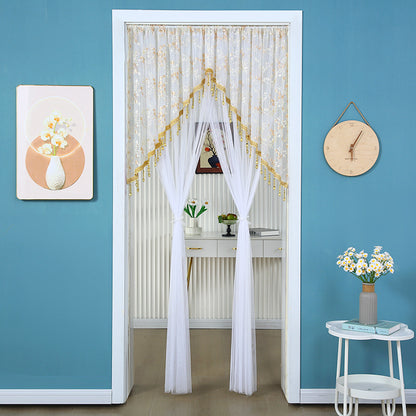 🌸 Extra-Wide Embroidered Beaded Doorway Curtain – Romantic Sheer Tie-Back Divider