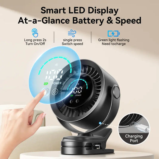 🔥 100-Speed Portable Clip Fan | Ultra Quiet Rechargeable Desk Fan