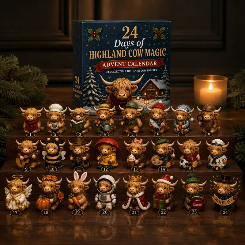🎄 24-Day Highland Cow Advent Calendar – Christmas Countdown with 24 Collectible Mini Figures