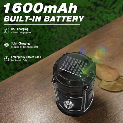 🔦 Solar Camping Lantern | Rechargeable LED Emergency Light with Flashlight & Power Bank