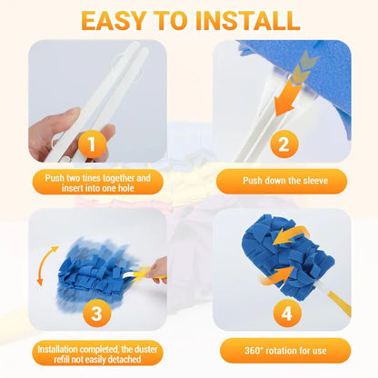 6-Pack Reusable 360° Microfiber Duster Refills – Machine Washable Dust Cleaning Heads