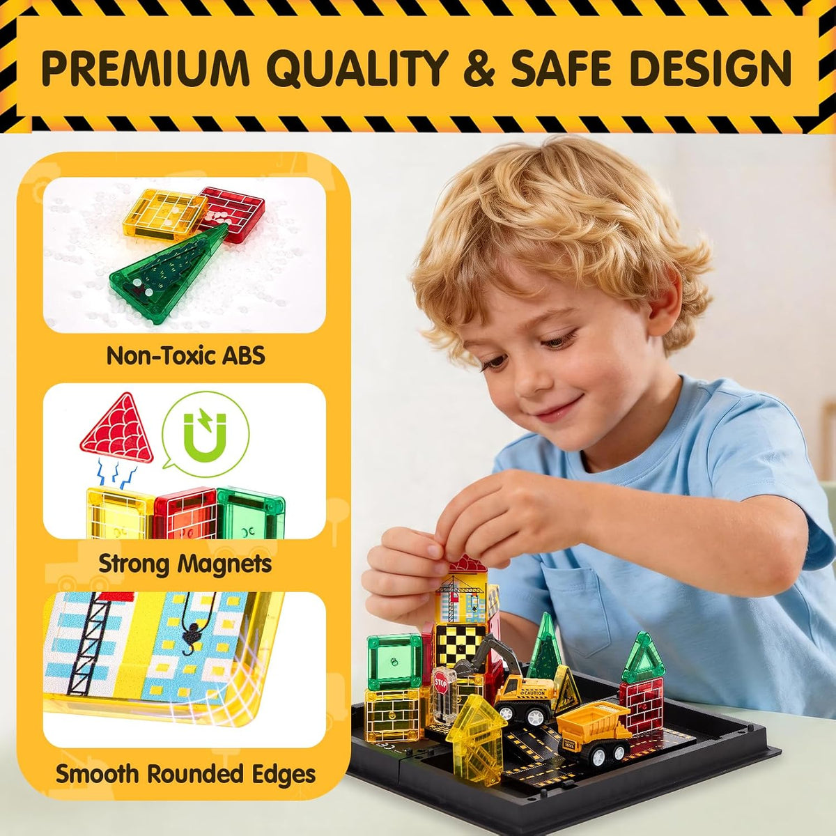 🚧 Construction Truck Magnetic Tile Playset – Build, Drive & Create Your Own Adventure