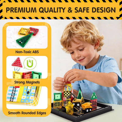 🚧 Construction Truck Magnetic Tile Playset – Build, Drive & Create Your Own Adventure