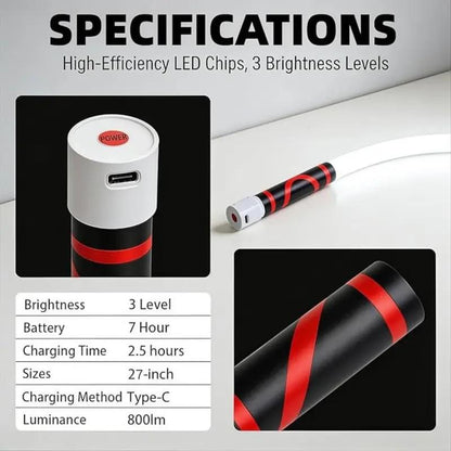 Bendable LED Flashlight Stick - 27' Flexible Rechargeable Waterproof LED Work Light