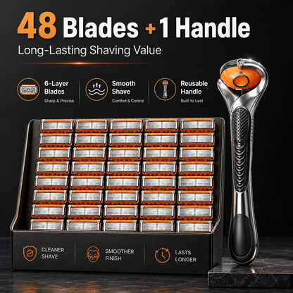 Men's Razor Blade Replacement, 48pcs Razor Blade & 1 Count Handle
