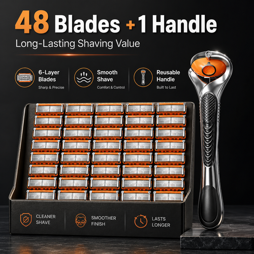 Men's Razor Blade Replacement, 48pcs Razor Blade & 1 Count Handle