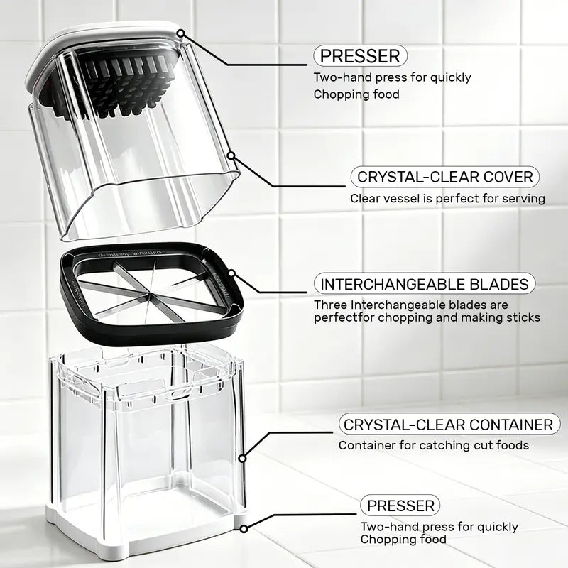 Fingersafe French Fry Cutter - Air Fryer Compatible, Compact Kitchen Utensils, Detachable Interchangeable Blade Potato Slicer, Smooth Mandoline Slicer, Rustproof Easy-Clean Vegetable Cutter for Home Use, Reduces Prep Time,sohochic
