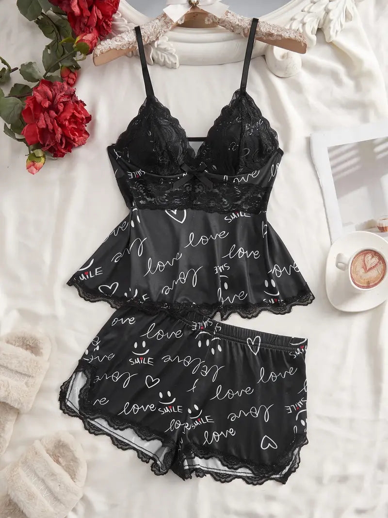 🎃 Halloween Pumpkin Lace Pajama Set | 2-Piece Sleepwear