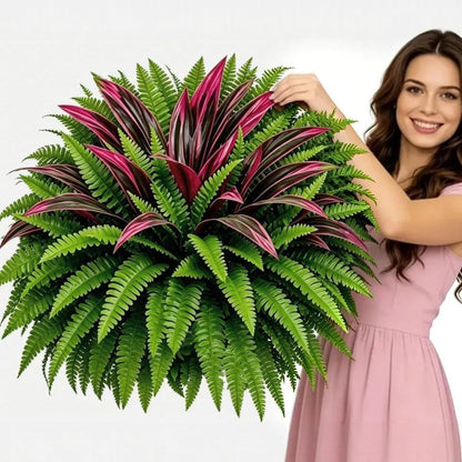 UV-Resistant Artificial Fern & Red Dracaena Decorative Plants - Full, Lush & Fade-Resistant!