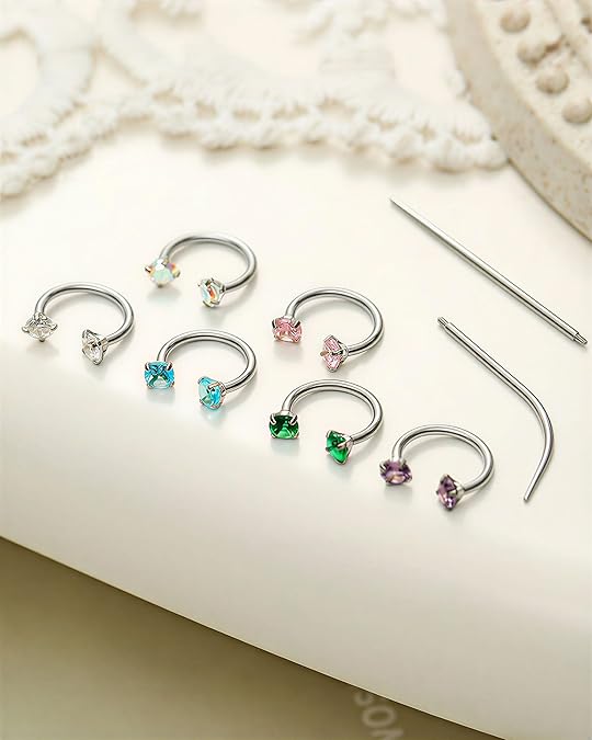 316L Surgical Steel Horseshoe Nose Ring Set | 18G 20G CZ Piercing Jewelry