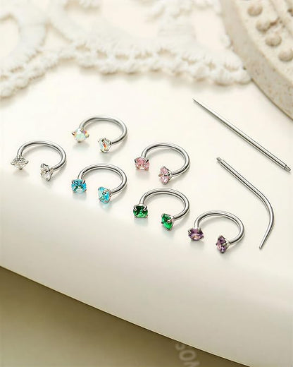 316L Surgical Steel Horseshoe Nose Ring Set | 18G 20G CZ Piercing Jewelry