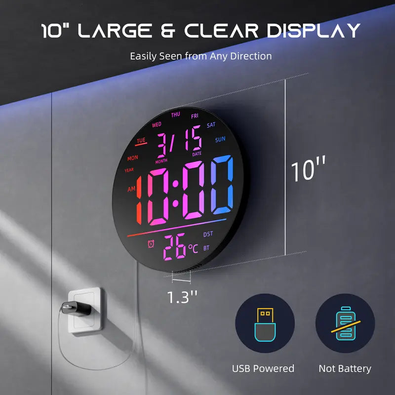 🌈 10" RGB Smart Wall Clock – Futuristic LED Digital Clock with Music Sync & Ambient Lights