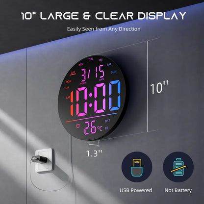 🌈 10" RGB Smart Wall Clock – Futuristic LED Digital Clock with Music Sync & Ambient Lights