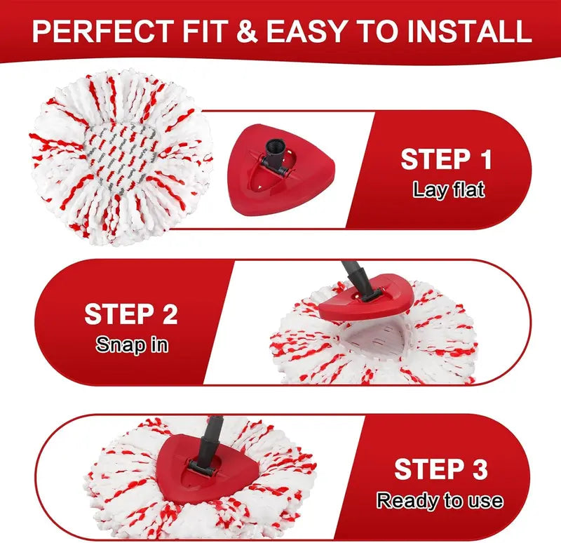🧼 3-Pack 2-in-1 Scrubbing Spin Mop Replacement Heads