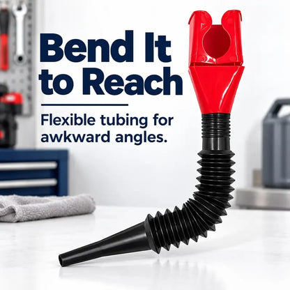 🛢️ Clip-On Flexible Oil Funnel — Reach Awkward Fill Openings with Less Mess