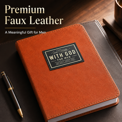 One Minute with God for Men – 365 Days Daily Devotional, Brown Faux Leather Flexcover, Christian Gift for Men, Bible Prayer Journal for Dad Husband Father, Portable Pocket Size