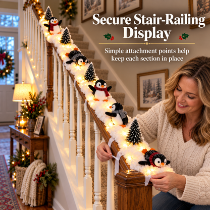 🐧 Light-Up Penguin Christmas Stair Garland – Turn Your Banister Into a Winter Wonderland ✨