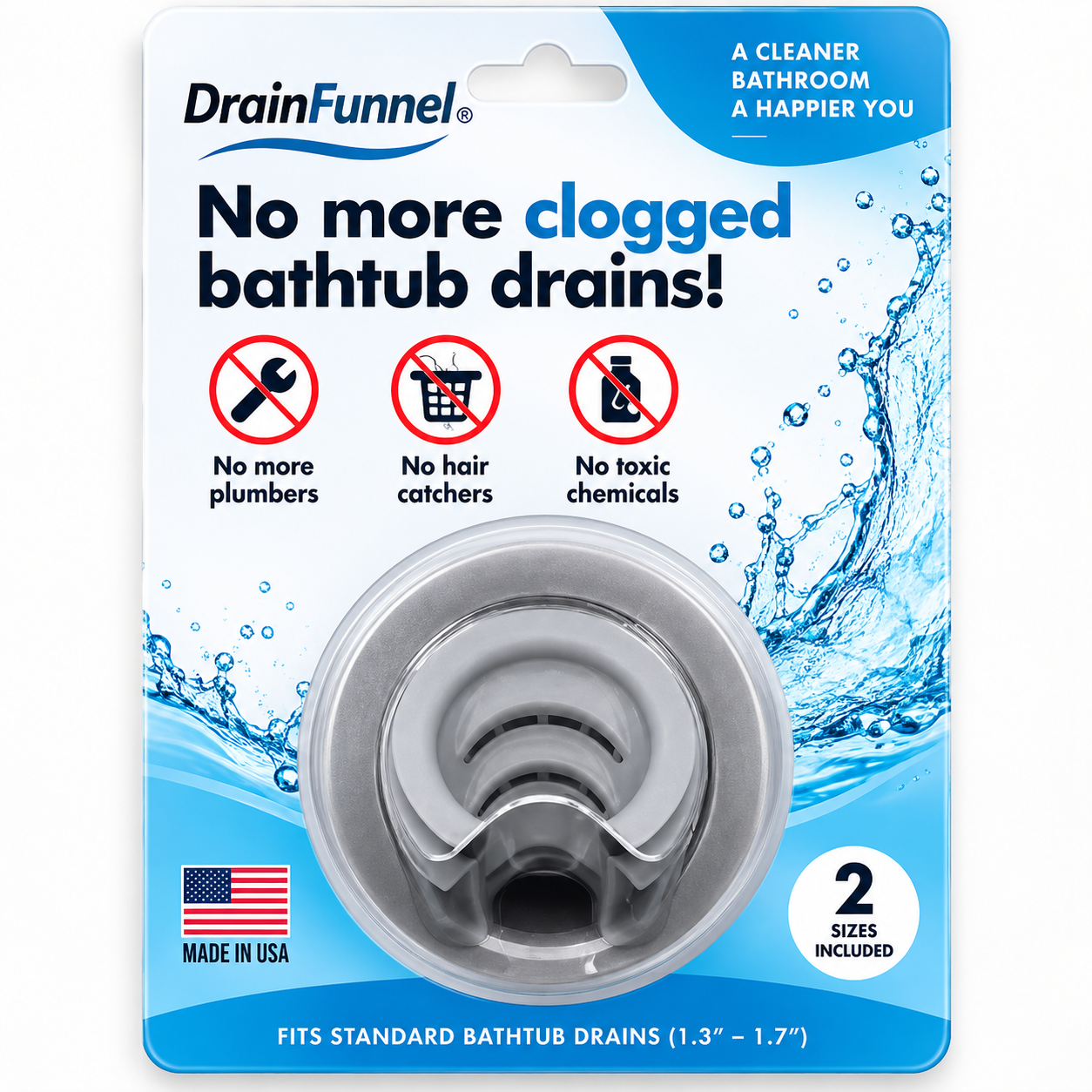 🚿 Bathtub Drain Funnel – Hair Bypass Design, 2 Sizes Included