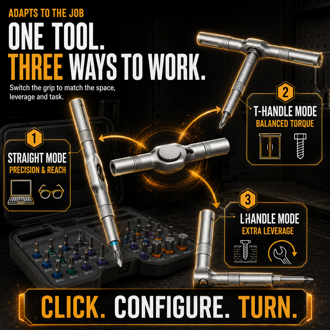 🔧 38-Bit 3-in-1 Adjustable Ratcheting Screwdriver Set for Tight Spaces