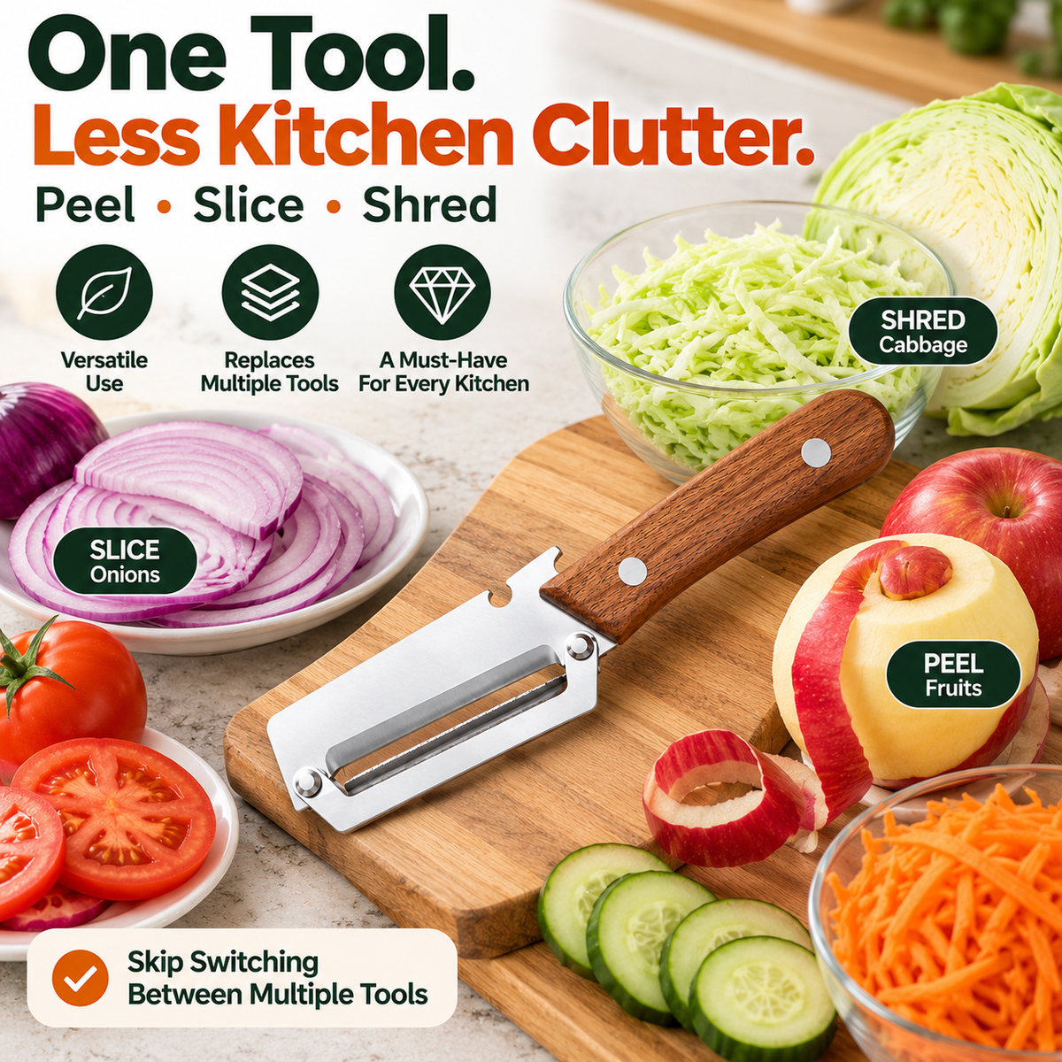 🥕 3-in-1 Wide Blade Vegetable Peeler, Slicer & Shredder – Fast Everyday Meal Prep Tool