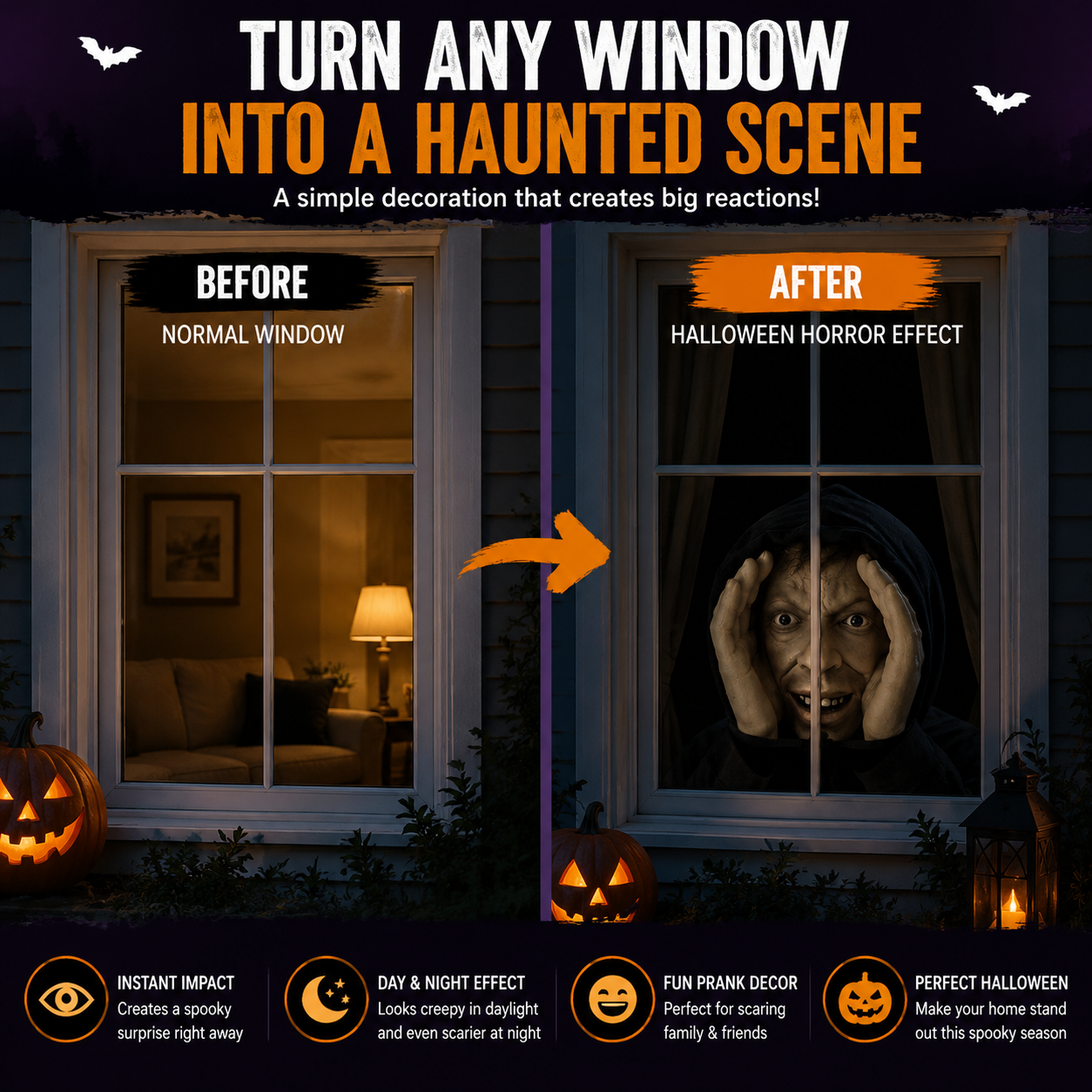 👀 Halloween Peeking Creepy Face Window Decoration