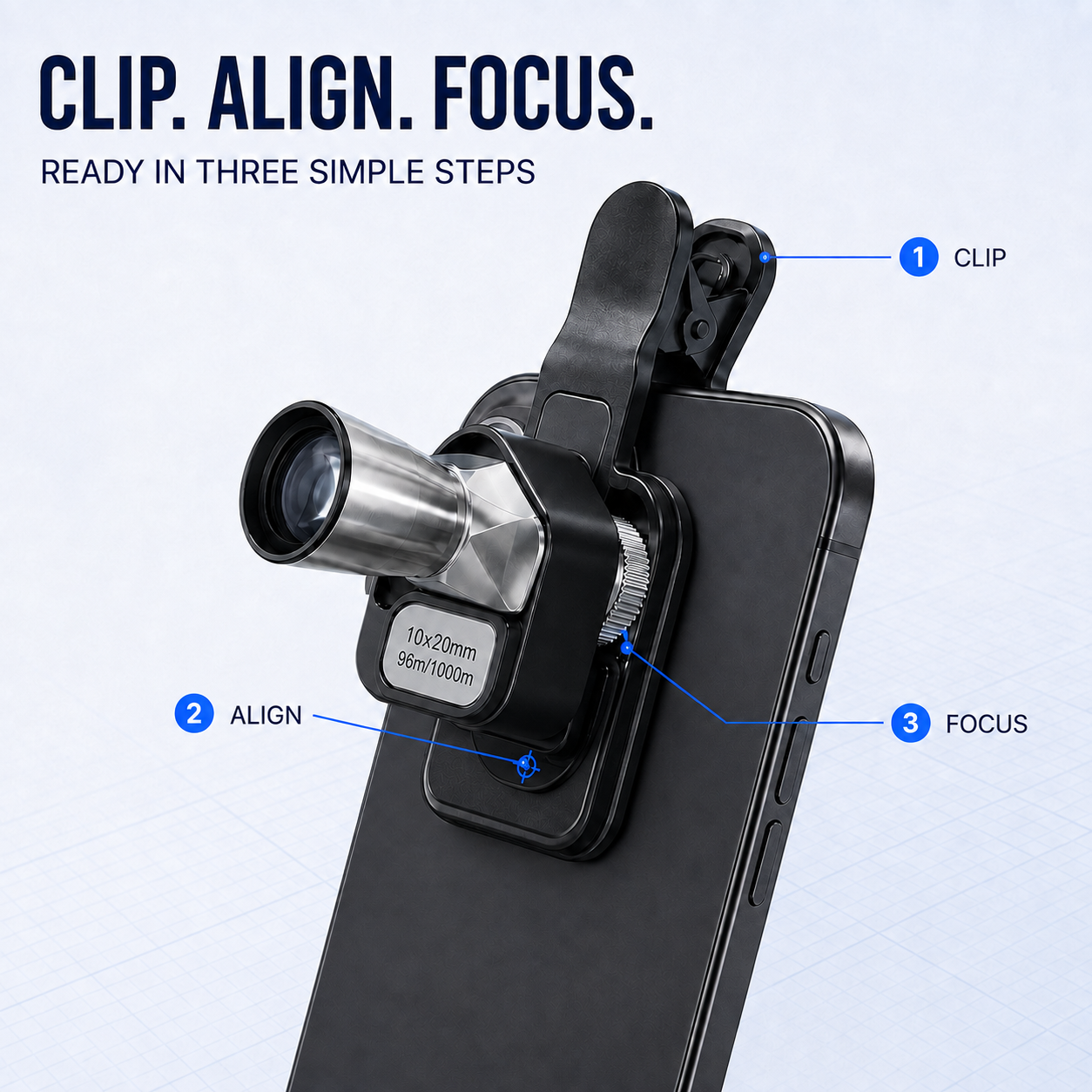 🔭 10×20 Mini Monocular Phone Telescope – Pocket Long-Distance Viewer with Adjustable Smartphone Clip