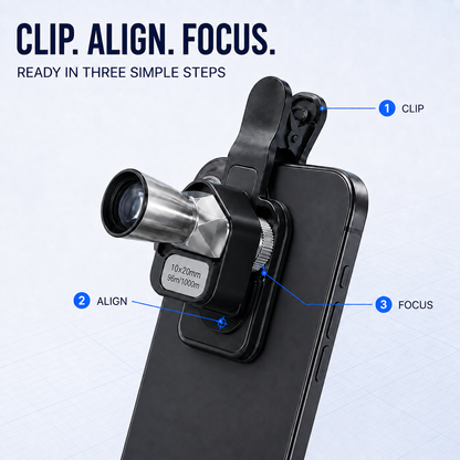 🔭 10×20 Mini Monocular Phone Telescope – Pocket Long-Distance Viewer with Adjustable Smartphone Clip