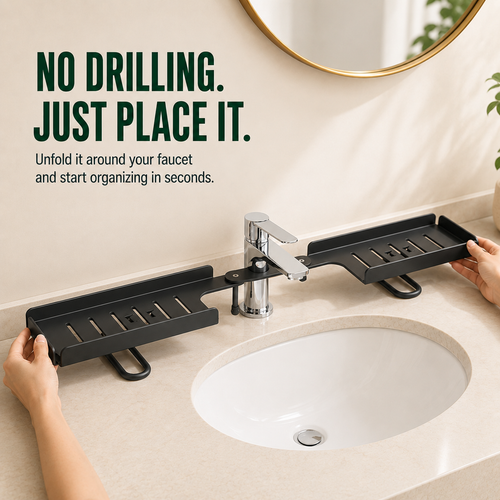✨ Foldable Faucet Sink Organizer Shelf – Adjustable Draining Countertop Storage Rack