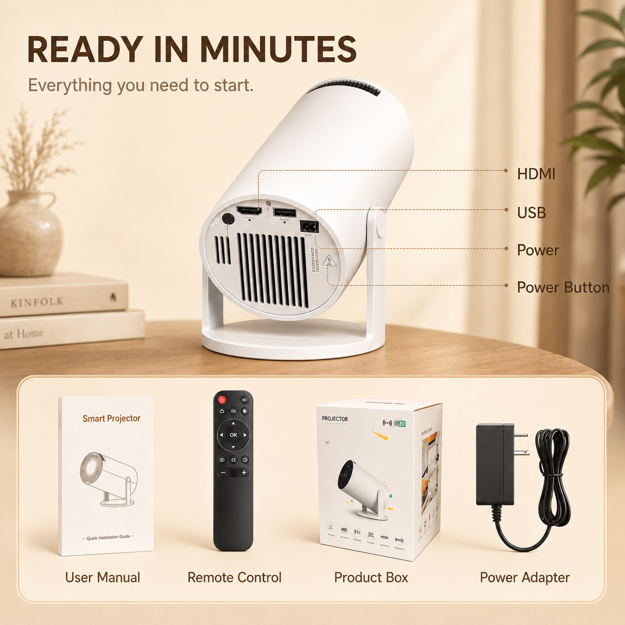Smart Reading Projector – 4K Support, WiFi 6 & Up to 130″ Screen 📚✨