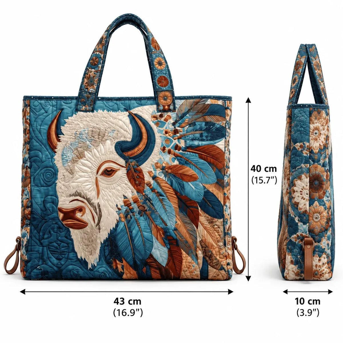 🐎🧵Western Heritage Quilted Tote – Horse, Bison & Feather-Inspired Everyday Bag