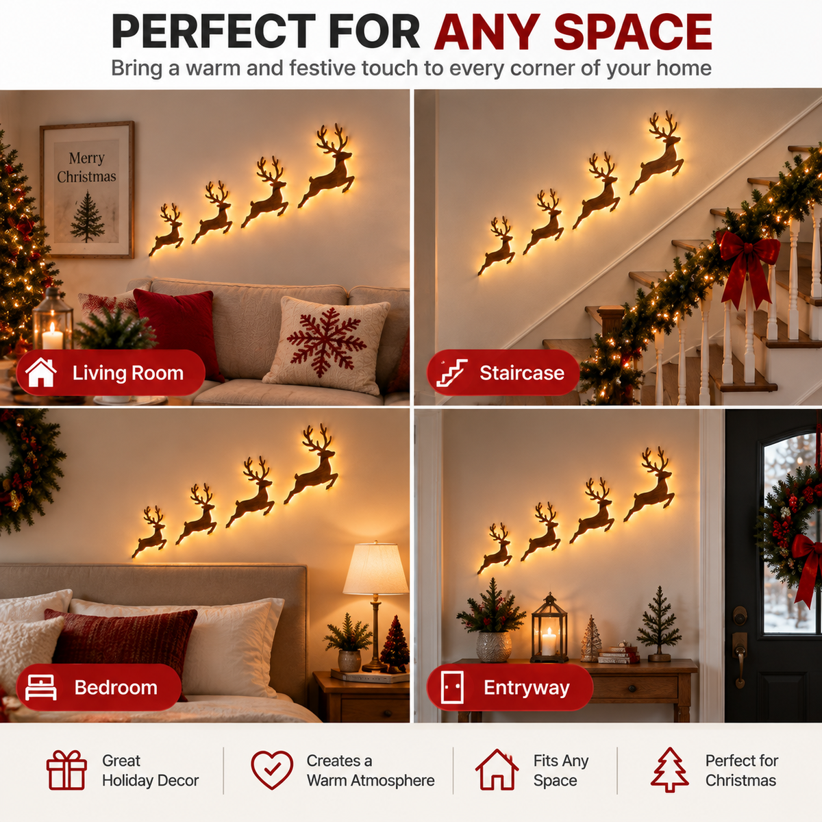 🎄 LED Christmas Reindeer Wall Lights – Magical Holiday Deer Decoration For A Cozy Christmas Home