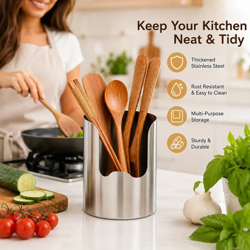 ⚡️Thickened Stainless Steel Utensil Organizer, Rust Resistant Easy to Clean