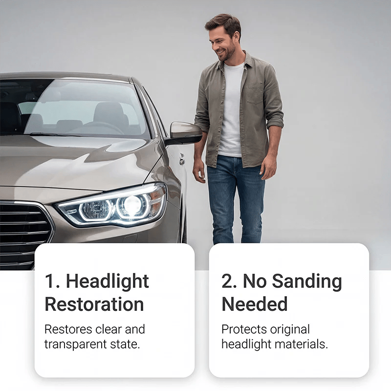 🥳2026 HOT SALE🥳💞50K+ SOLD!⏰🔧 Headlight Restorer Kit – 2 steps, no disassembly. Removes yellow haze, restores clarity. Long‐lasting UV shield. 🚗✨