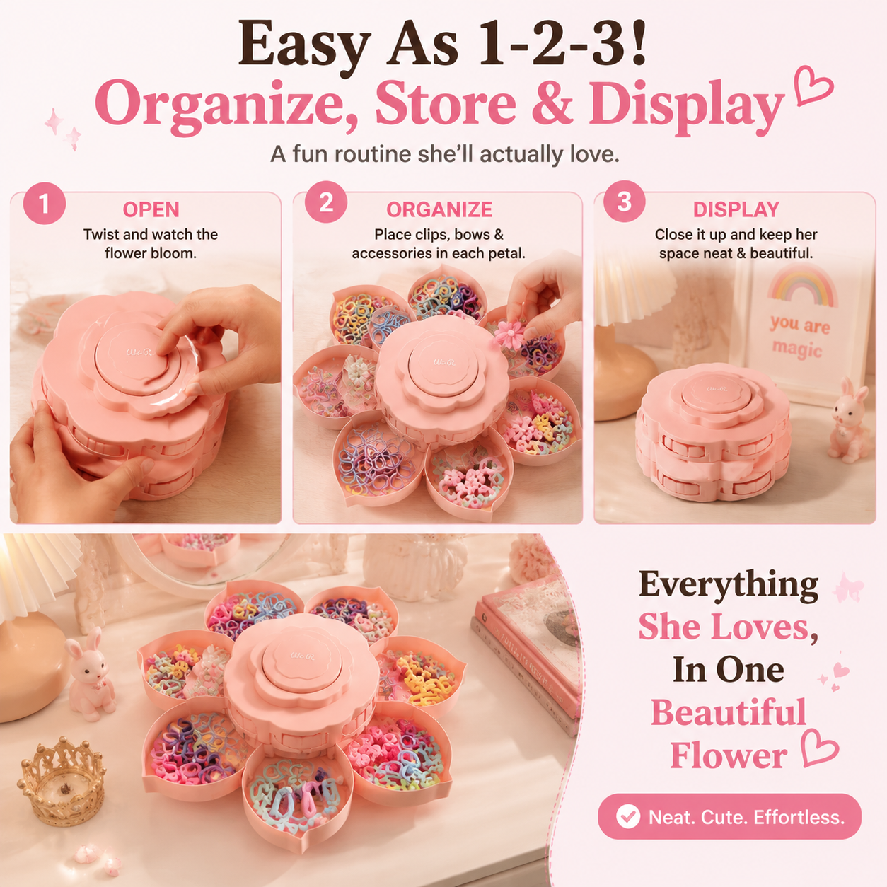 🌸 Blooming Flower Hair Accessory Organizer | Cute Storage Box For Clips & Bows💕