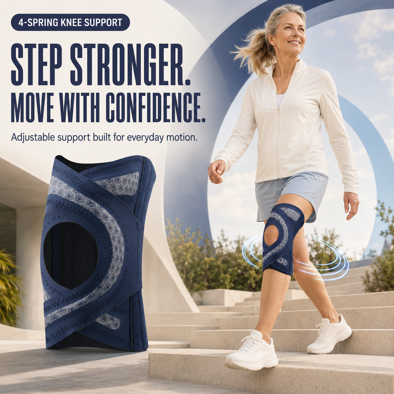 🦵 4-Spring Open-Patella Knee Brace – Adjustable Compression & Side Support