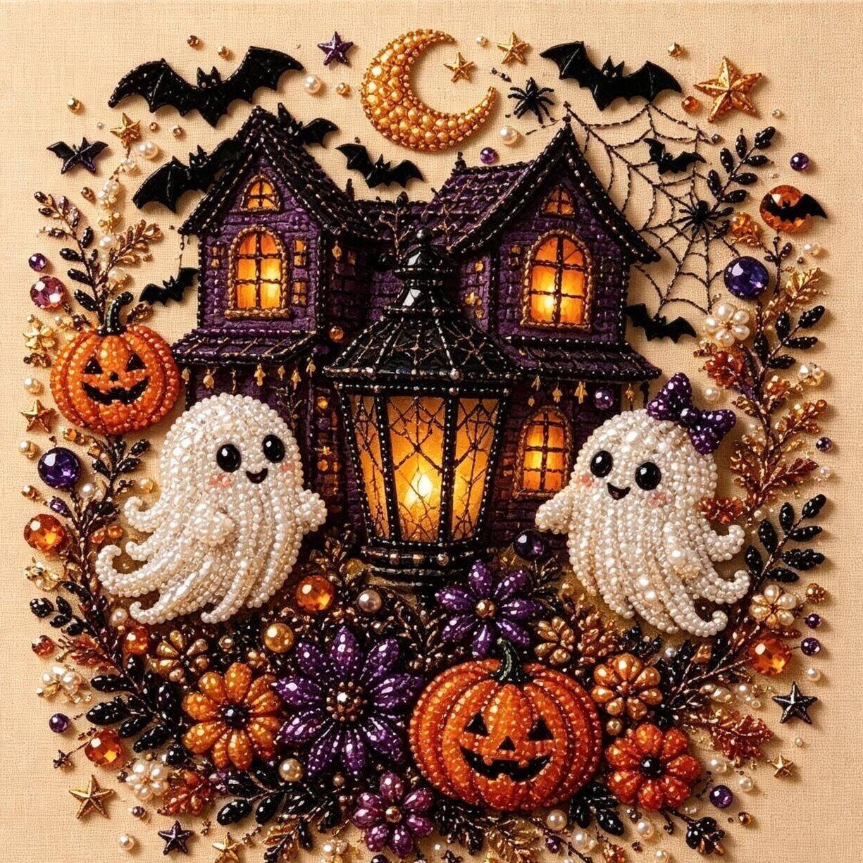 🔥LAST DAY 50% OFF - 🎃 Halloween Pearl Diamond Art Kit – DIY 3D Sparkling Bead Painting Craft For Spooky Home Decor