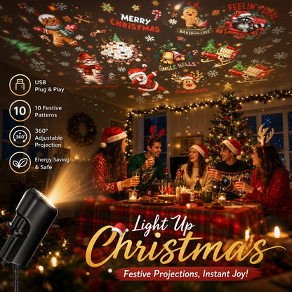 🎄 Christmas HD Projection Light – 6/10 Festive Scenes USB Holiday Projector