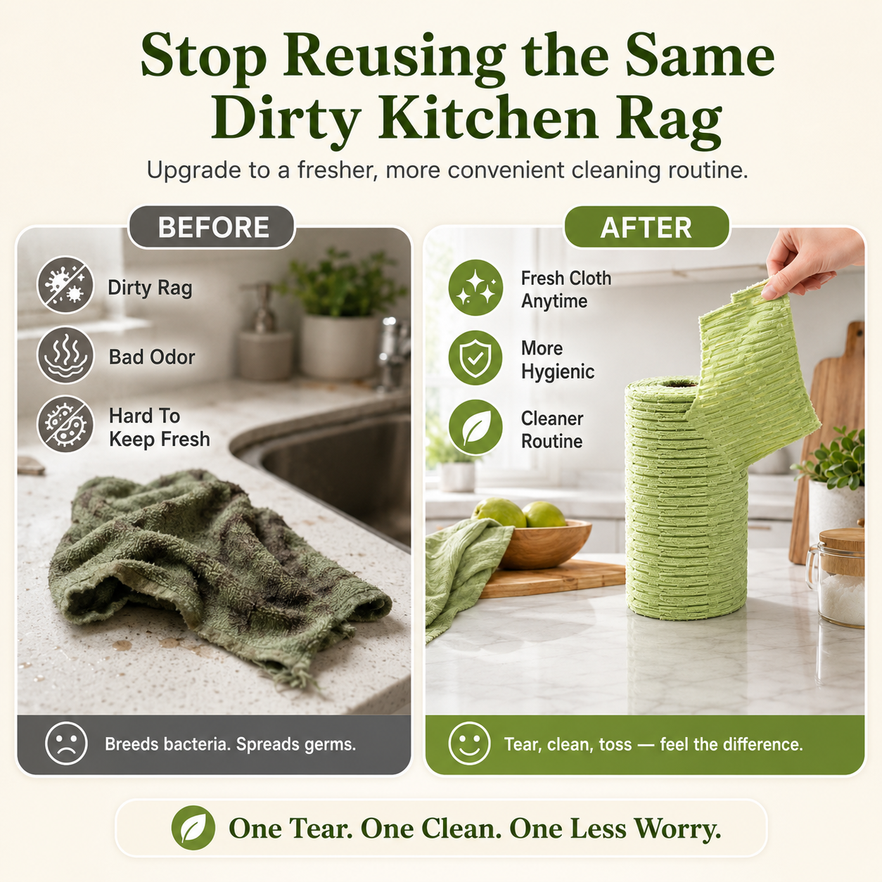🍃 Bamboo Fiber Cleaning Cloth Roll – Thick Absorbent Tear-Off Kitchen Towels for Grease, Spills & Everyday Cleaning