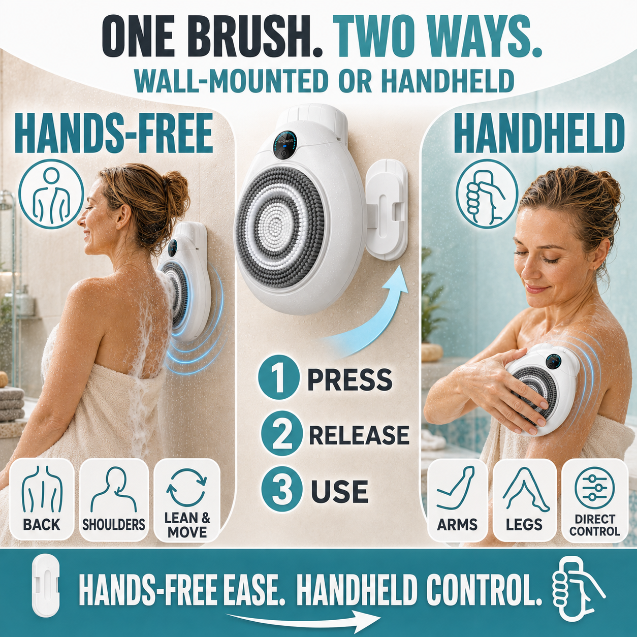 🚿Hands-Free Wall-Mounted Electric Back Scrubber – 3-Speed No-Drill Shower Brush🫧