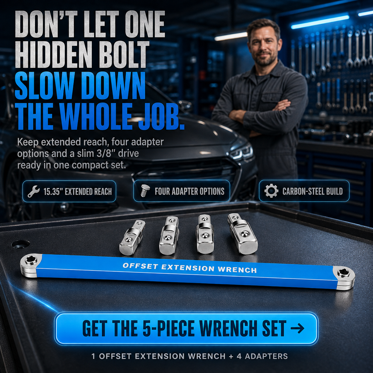 🔩3/8" Offset Extension Wrench Set – Reach Tight Bolts Without Removing Parts🔧