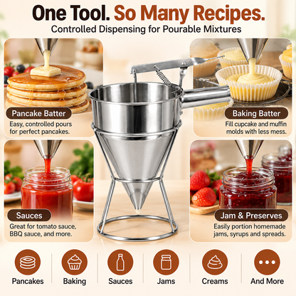 🥞 1.2L Easy-Squeeze Batter & Sauce Dispenser with Stand