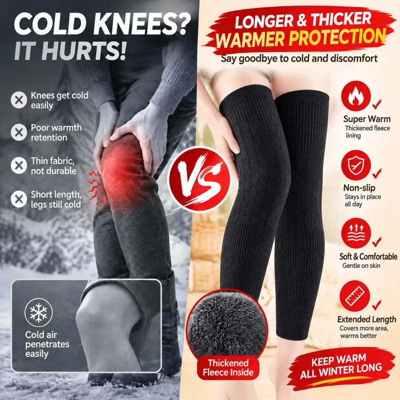 ❄️ Fleece Knee Warmers – Extended Thermal Knee Sleeves for Men & Women with Non-Slip Fit