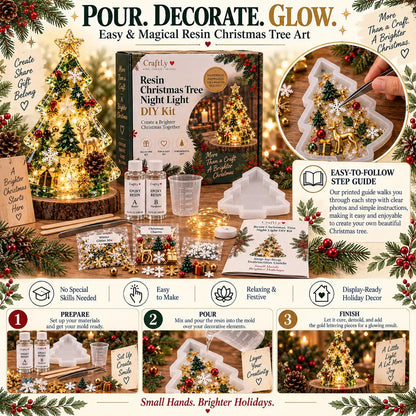🎄 ✨Beginner-Friendly Resin Christmas Tree Night Light DIY Kit | Complete Kit with Mold, Resin, Fairy Lights & Festive Decorations ✨