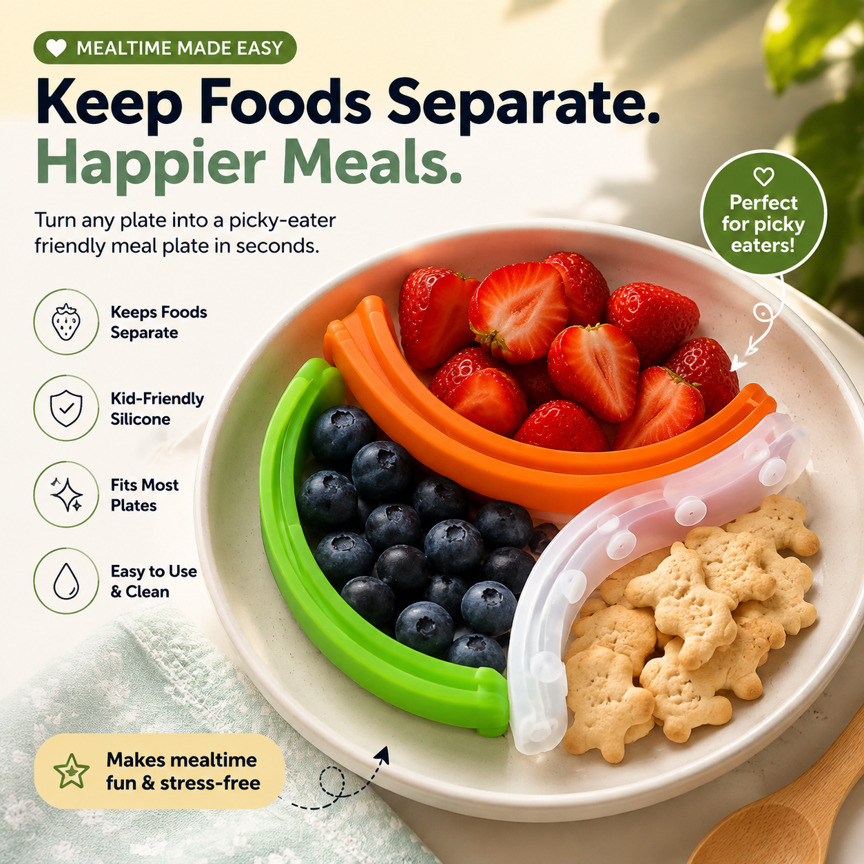 🍽️ Kids Plate Divider – Keep Foods Separate For Happier Mealtimes🌈